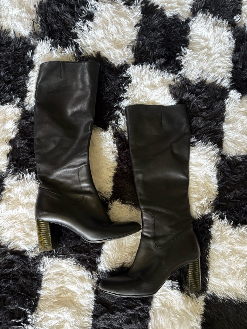 Salvatore Ferragamo Black Leather Knee-High Block Heel Boots